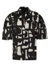Max Mara Carella Abstract-print Puff-sleeve Collared Shirt In White,black
