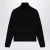 Max Mara Cashmere Blend Turtleneck Sweater With Ribbed Trim In Black