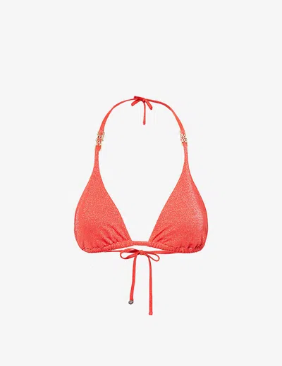 Max Mara Womens Coral Alea Metallic-thread Triangle Bikini Top