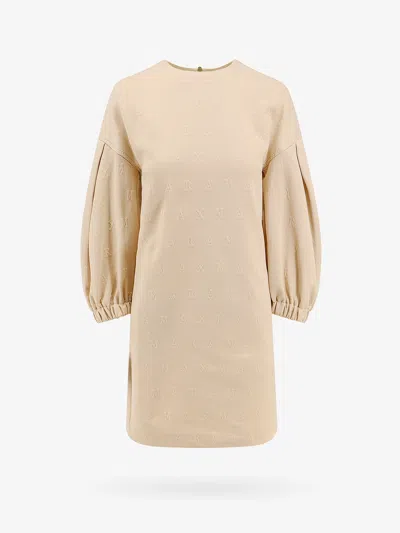 Max Mara Women Cotton Blend Dress With All-over Maxmaragram Motif In Burgundy