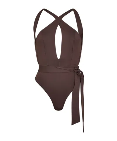 Max Mara Women's Cristel Scoop Neck Swimsuit In Brown