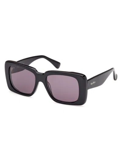 Max Mara Women's D107 53mm Rectangular Sunglasses In Shiny Black Purple