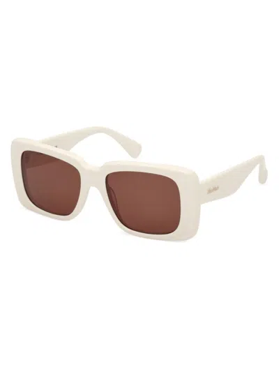 Max Mara Women's White Glimpse 3 Rectangular Sunglasses In White Brown