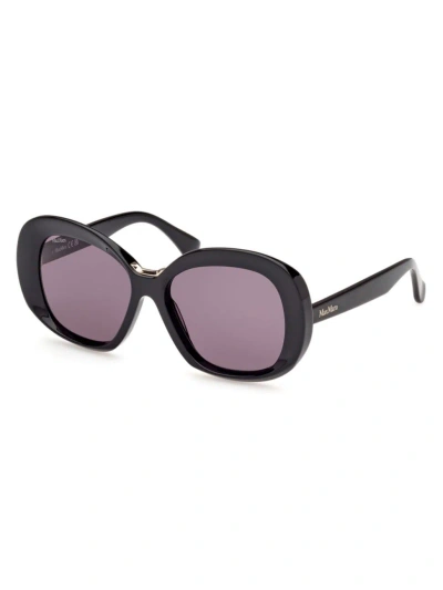 Max Mara Women's Shiny Black Edna Oversized Round Sunglasses In Shiny Black Purple