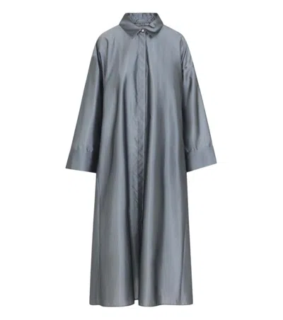 Max Mara Dark Grey Shirt Collar Midi Shirt Dress In Blue