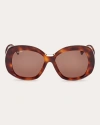 Max Mara Women's Edna Oversized Round-frame Dark Havana Acetate Sunglasses In Brown