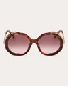 Max Mara Women's Dark Havana Liz Geometric Sunglasses In Havana/brown