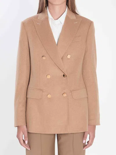 Max Mara Women Double-breasted Blazer In Camel In Brown