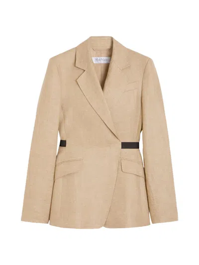 Max Mara Double-breasted Blazer In Wool And Cotton Canvas In Brown
