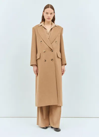 Max Mara Women Double-breasted Camel Coat In Neutral