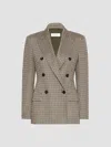 Max Mara Houndstooth T-shirt Jacket Double-breasted Lined Wool-blend In Multicolor Black
