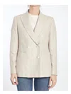 Max Mara Linen Blend Double-breasted Jacket With Chest Pocket In Beige