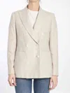 Max Mara Linen Blend Double-breasted Jacket With Chest Pocket In Cream