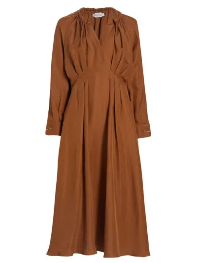 Max Mara Women's Drina Linen & Silk Midi-dress In Tobacco