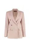 Max Mara Studio Edicola Double-breasted Wool Blazer In Pink