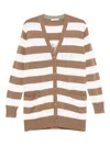Max Mara Striped V-neck Cardigan With Front Patch Pockets In Brown