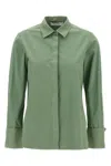Max Mara French Collared Shirt With Back Yoke And Pleat In Green