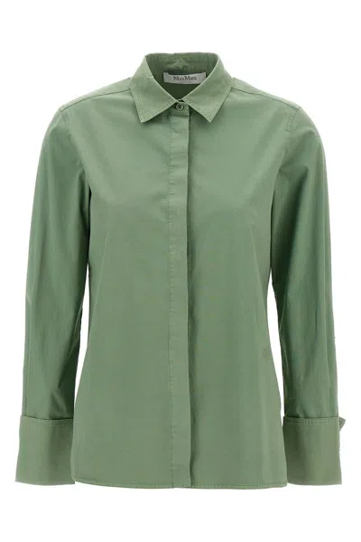 Max Mara French Collared Shirt With Back Yoke And Pleat In Green