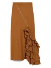 Max Mara Gabardine Skirt With Ruffles In Tobacco