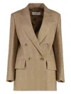 Max Mara Linen Jacket With Lapel Collar And Pockets In Saddle Brown