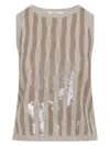 Max Mara Beige Sleeveless Linen Top In Nude & Neutrals