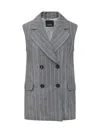 Max Mara Grey Stripes Notched Lapel Blazer In Blue