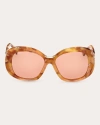 Max Mara Women's Edna Oversized Round-frame Havana And Amber Brown Acetate Sunglasses In Orange