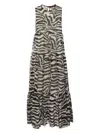 Max Mara Zebra Printed Crewneck Sleeveless Dress In White,black