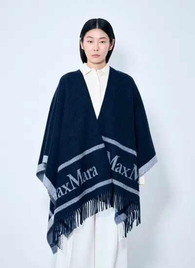 Max Mara Women Jacquard Wool Poncho In Blue