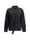 Max Mara Juglas Cotton Poplin Shirt With Belt In Black