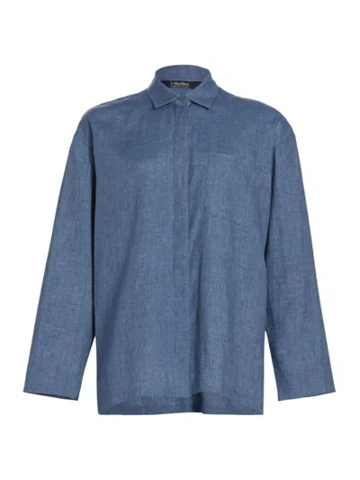 Max Mara Pocket-detail Linen Canvas Shirt In Indigo