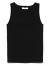 Max Mara Fitted Black Tank Top With Embossed Branding In Blue