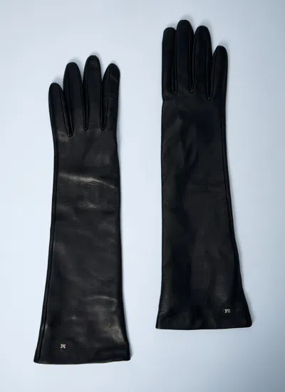 Max Mara Women Leather Gloves In Black