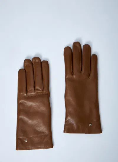 Max Mara Women Leather Gloves In Brown