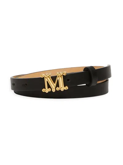 Max Mara Women's Leather Monogram Belt In Blue