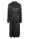 Max Mara Leather Trench Coat In Black