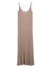 Max Mara Long Beige Ribbed Dress With U Neckline In Lurex Woman In Yellow