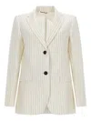 Max Mara Single-breasted Pinstriped Linen Blazer In White