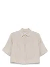 Max Mara Linen Shirt With Cropped Length And Collar In Beige