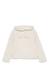 Max Mara Logo Cotton Hoodie With Classic Hood And Ribbed Finish In Beige