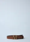 Max Mara Brown Belt With Logo Plaque Buckle Closure And Contrasting Stitching In Leather Woman In Brown