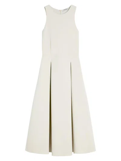 Max Mara Pleated Skirt Flared Scuba Jersey Dress In White