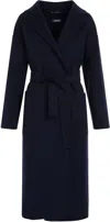 Max Mara Nina Belted Double Face Wool Coat In Blue
