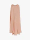 Max Mara Managua Silk Long Dress With Silk Cape And Metal Detail In Pink