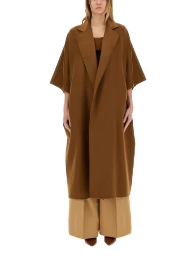 Max Mara Women Camel Drap Cape Coat In Brown