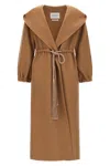 Max Mara Waist Belt Hooded Long Coat In Brown