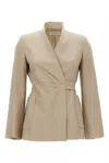 Max Mara Tailored Blazer With Belted Waist And Pockets In Cream