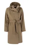 Max Mara Belted Waist Hooded Jacket Pockets In Brown