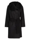 Max Mara Newmang Hooded Belted Coat In Black