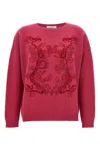 Max Mara Dragon Motif Crew Neck Sweater With Beaded Embellishments In Pink